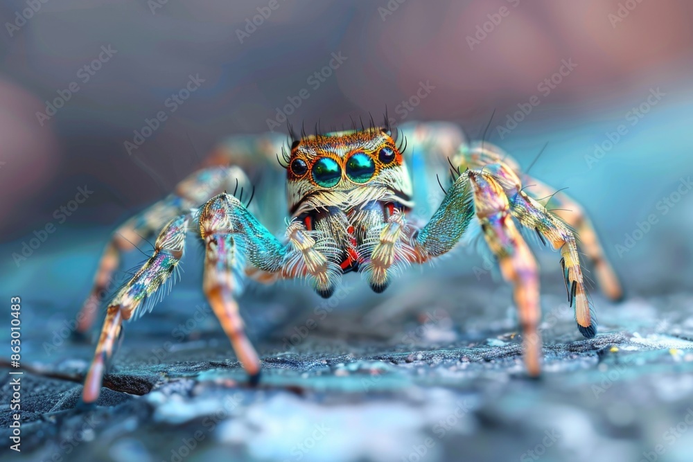 Poster A close-up view of a spider sitting on a rocky surface