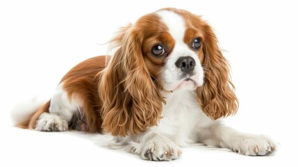 Adorable Cavalier King Charles Spaniel with Gentle Eyes in a Serene White Setting