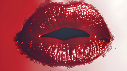 Obraz premium Lips, red lipstick kiss. Vector illustration