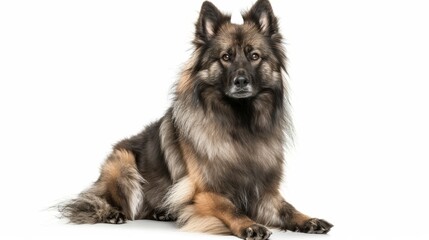 Obraz premium Curious Keeshond Dog Sitting Fluffy on White Background