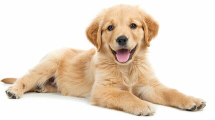 Cheerful Golden Retriever Puppy Radiating Joy on White Background