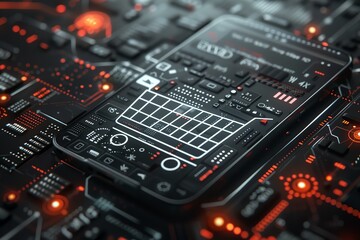 Obraz premium Futuristic smartphone on a high-tech circuit board displaying innovative technology concepts in a digital world.