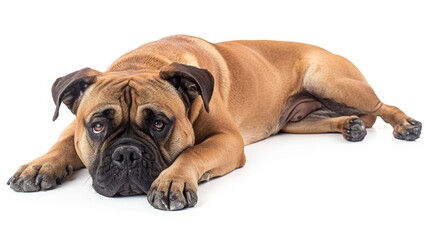 Obraz premium Serene Bullmastiff Relaxing on White Background with Gentle Posture