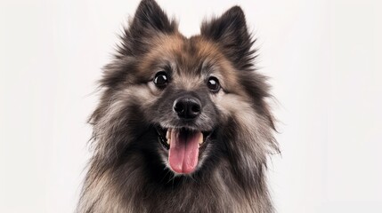 Happy Keeshond with a Big Smile Against White Background