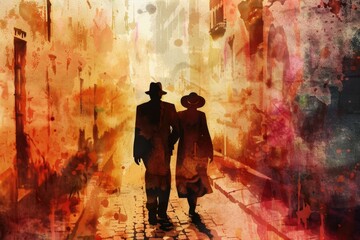Two people walking together on a street, possibly going on a date or just out for a walk