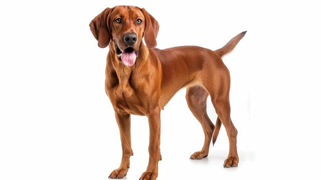 Joyful Redbone Coonhound Beaming on White Background