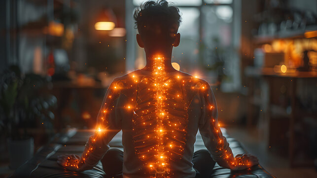 Individual spinal deformities due to achondroplasia glowing depiction of abnormal bone growth affecting the spine