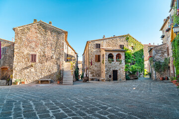 Montemerano, Manciano in Tuscany. Picturesque landscape of the main square of Montemerano, one of Italy's most beautiful villages.