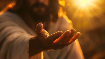 Jesus Offering a Hand in Warm Sunlight