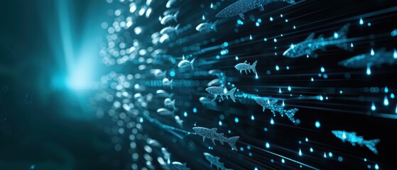 Naklejka premium AI-generated fish in data ocean, machine learning, business intelligence