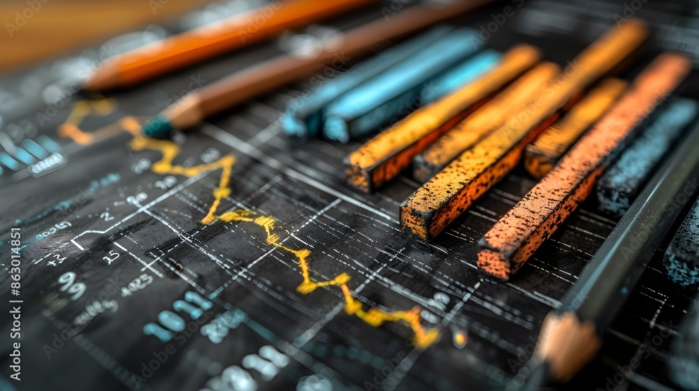 Poster overlapping bar graph concept for sustainable business finance in expressionist charcoal sketch