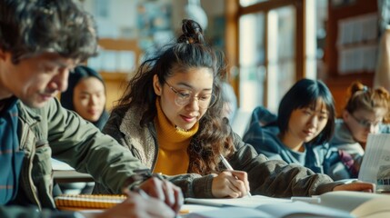 People working together on notes and papers