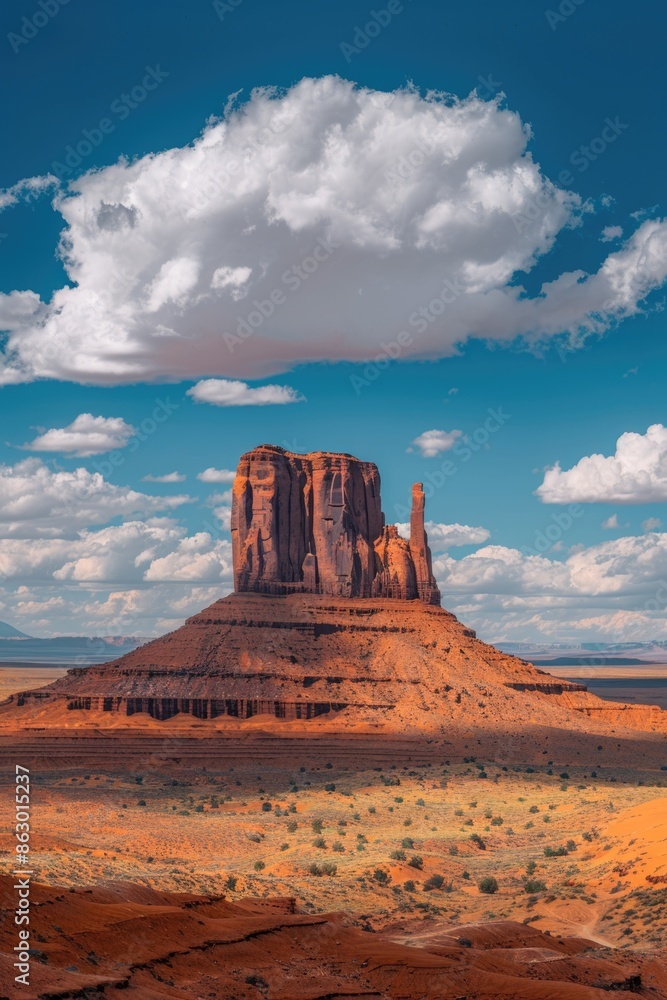 Poster a unique natural wonder in the heart of a desert, suitable for use in travel or adventure themed pro
