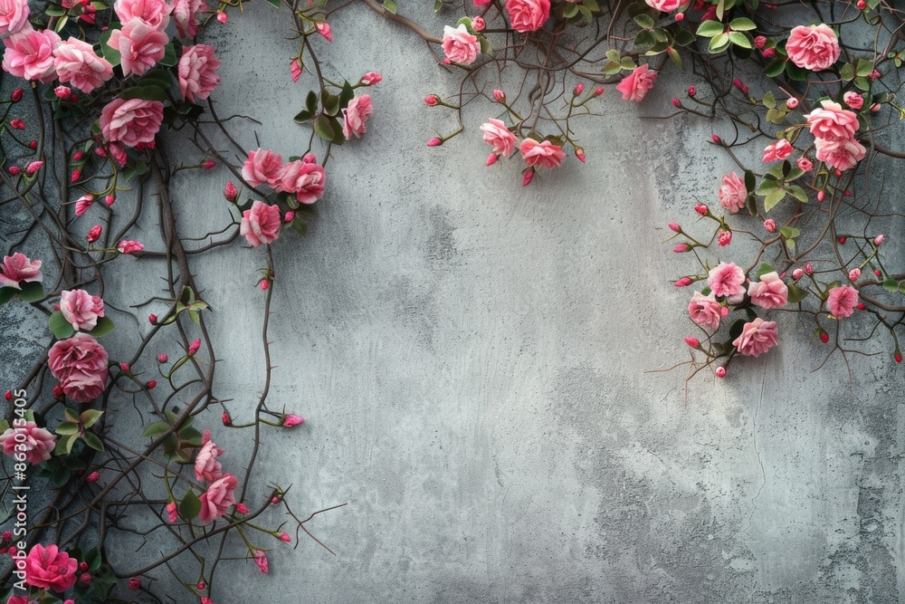 Canvas Prints A beautiful wall covered in pink flowers and vines