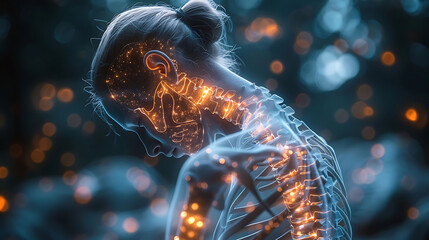 Bone health visualization Woman rickets glowing depiction of bones showing softening and deformities due to vitamin D deficiency
