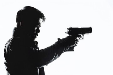 A person holding a firearm, suitable for use in various contexts such as crime scenes, hunting, or self-defense