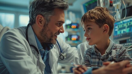 Obraz premium Pediatric doctor examining child in hospital for healthcare checkup
