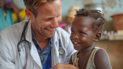 Fototapeta premium Doctor examining young patient for quality healthcare service, Caring child health check up in pediatric hospital