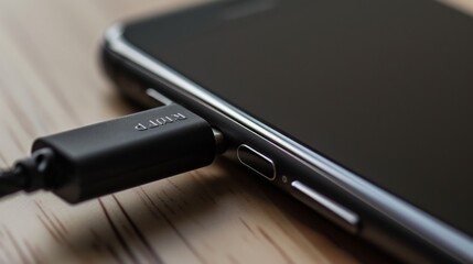 Mobile phone charging cable connected to a device