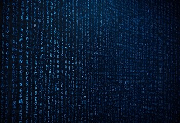 Blue digital binary data on the computer screen background. Generative AI