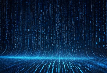 Blue digital binary data on the computer screen background. Generative AI