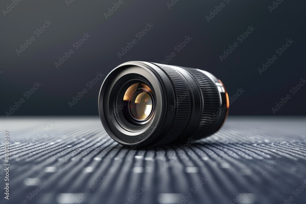 Poster a detailed view of a camera lens on a table