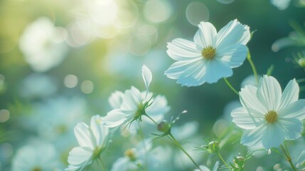 Beautiful white cosmos flower in the garden. Soft focus and blurred white cosmos flowers