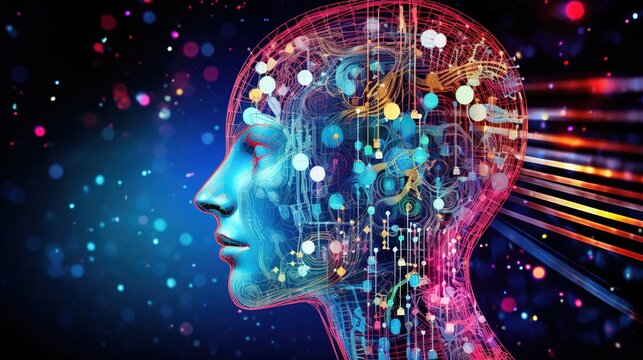 head with binary code background