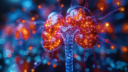 Endocrine health visualization Individual pheochromocytoma glowing depiction of adrenal glands showing tumor growth