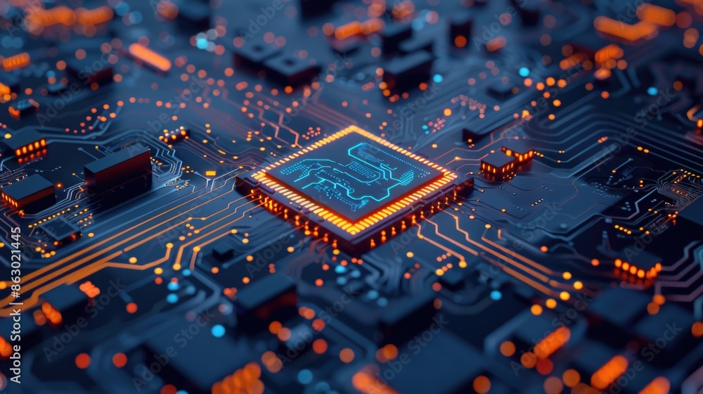 Poster Close-up of an electronic circuit board with various components and wires
