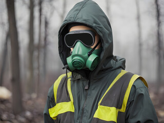 Naklejka premium Toxic Environment with Person in Safety Mask Environmental hazard