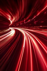 Abstract red lines depict the speed of the road in red. Red light trails on a dark background, with...