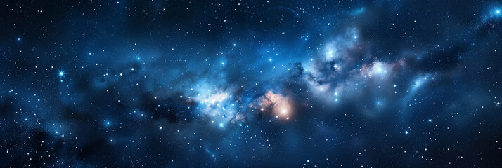 Enchanting Cosmic Vista: A Stellar Journey Through the Star-Studded Infinity of Space. Universe, stars, deep space. Wide Horizontal Template, poster, banner, cover, header. Generative Ai content