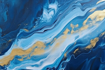 Fototapeta premium Processed collage of luxurious ocean blue and gold ink marble texture. Background for banner
