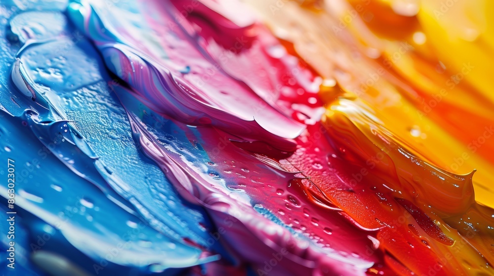 Poster a close-up shot of colorful paint splatters on a canvas, creating an abstract expressionist artwork.