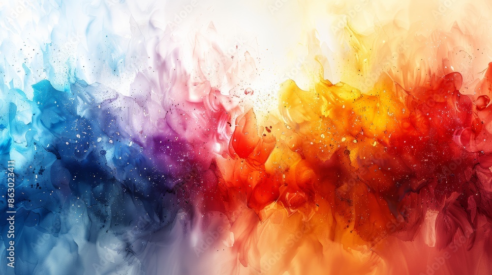 Poster a close-up shot of colorful watercolor splashes on a canvas, blending to create a dreamy abstract ar