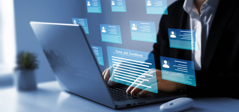 Terms and conditions or contract for employers in company.Digital document that describes the working conditions. Law and policy of observing the rules.