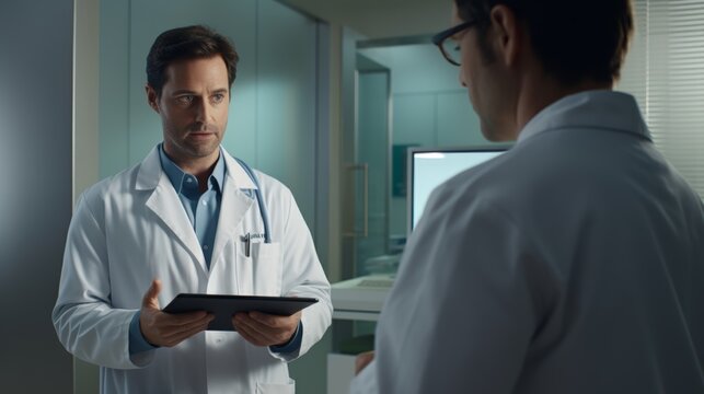 A doctor in a remote area using a digital tablet to connect with a specialist for a second opinion on a patient's case.