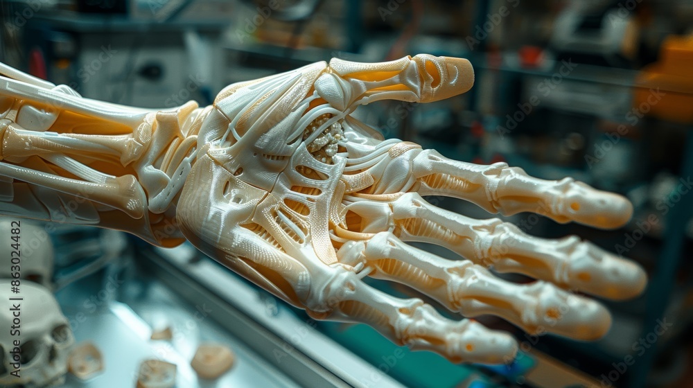 Poster A doctor using a 3D printing medical interface to design and create customized prosthetics and implants for patients.