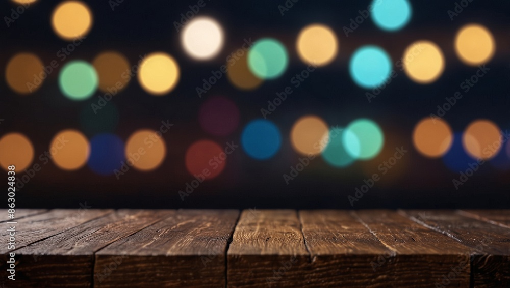 Poster christmas lights on wooden table