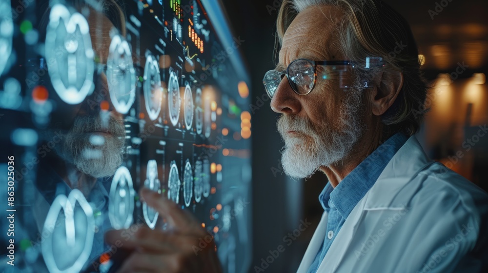 Poster A doctor using a haptic feedback medical interface to perform delicate surgical procedures with enhanced precision and control.