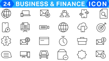 Finance and business line icons collection. Big UI icon set in a flat design. Thin outline icons pack. Vector illustration