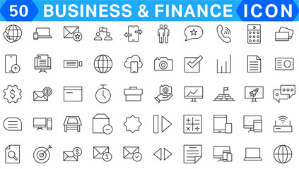 Finance and business line icons collection. Big UI icon set in a flat design. Thin outline icons pack. Vector illustration