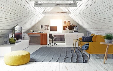 modern attic interior.