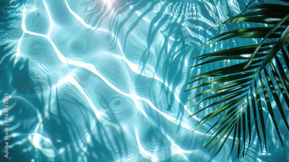 Aufkleber A close-up view of a palm leaf floating in a calm pool of water, great for use as a background or decorative element