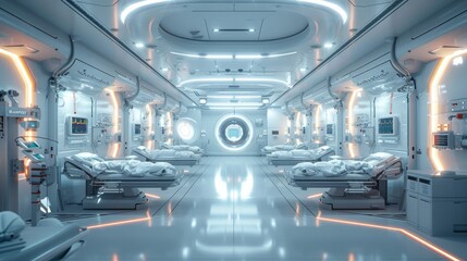 Obraz premium A futuristic medical facility where doctors use drones equipped with medical scanners to remotely assess patients in hard-to-reach locations.