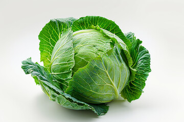 Fototapeta premium A Single Green Cabbage On A White Background