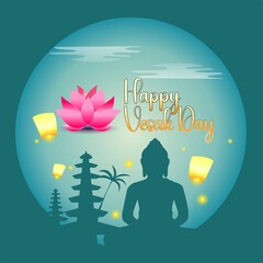 happy vesak day, greeting card and poster design for vesak day. Vesak Day is a holy day for Buddhists.