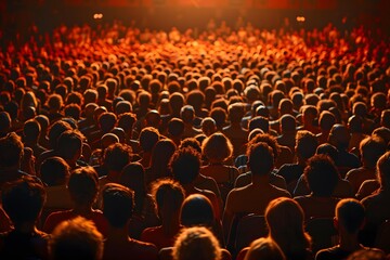 Large Audience Attending a Live Event in a Dimly Lit Venue