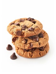Cookies Isolated. Chocolate Chip Cookies on White Background. Tasty and Sweet Treats
